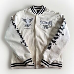 Denim Factory Copper Rivet Heavenly Varsity Jacket White Black Graphic NWT XL